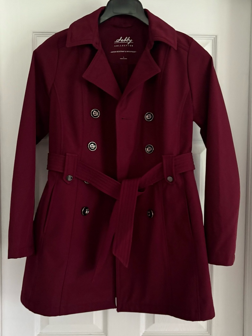 Sebby Collection Burgundy Softshell Trench Coat S-NWOT